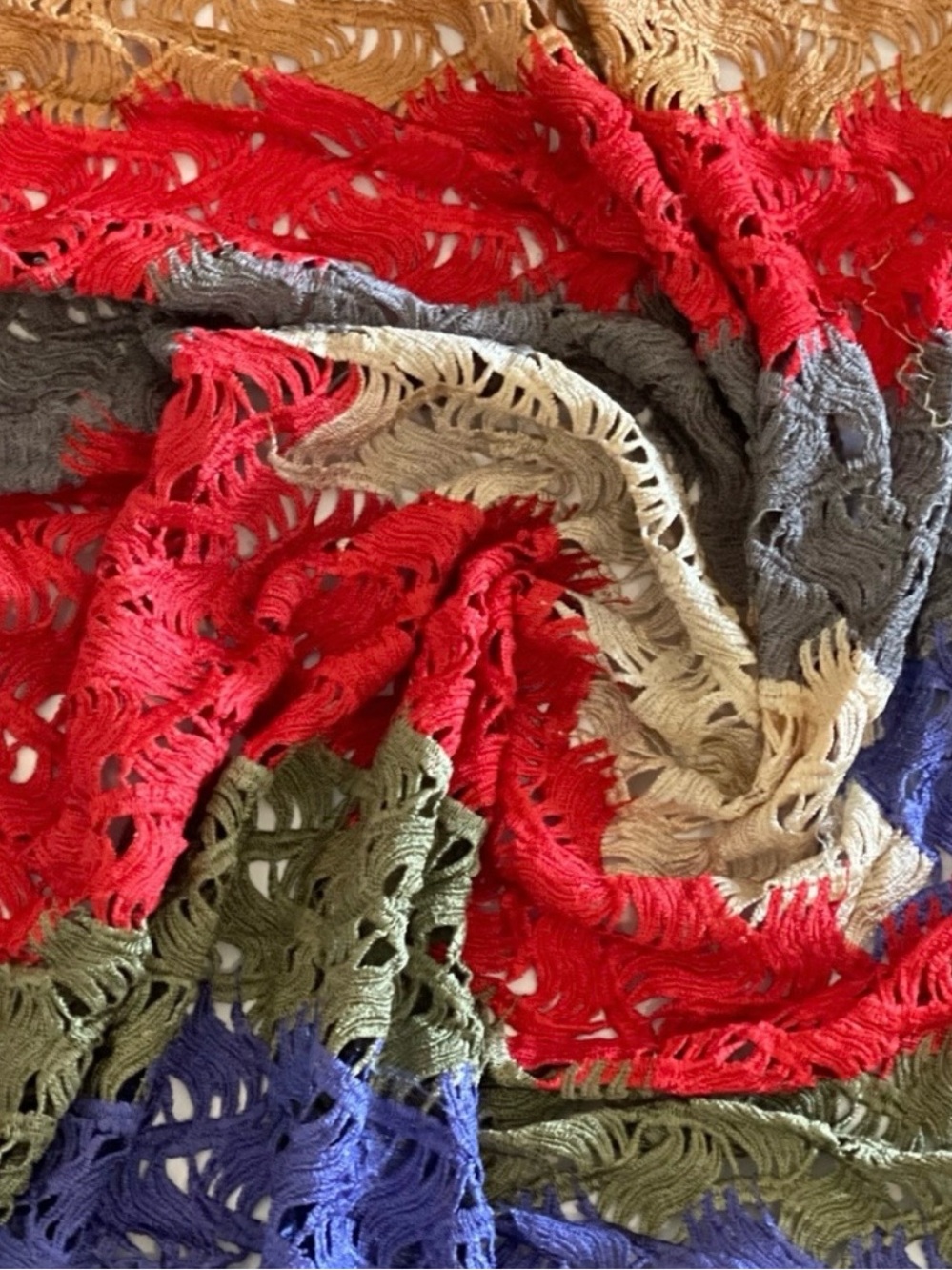 Red, Olive, Blue, Gray, Cream Multicolor Striped Poly Print Fabric